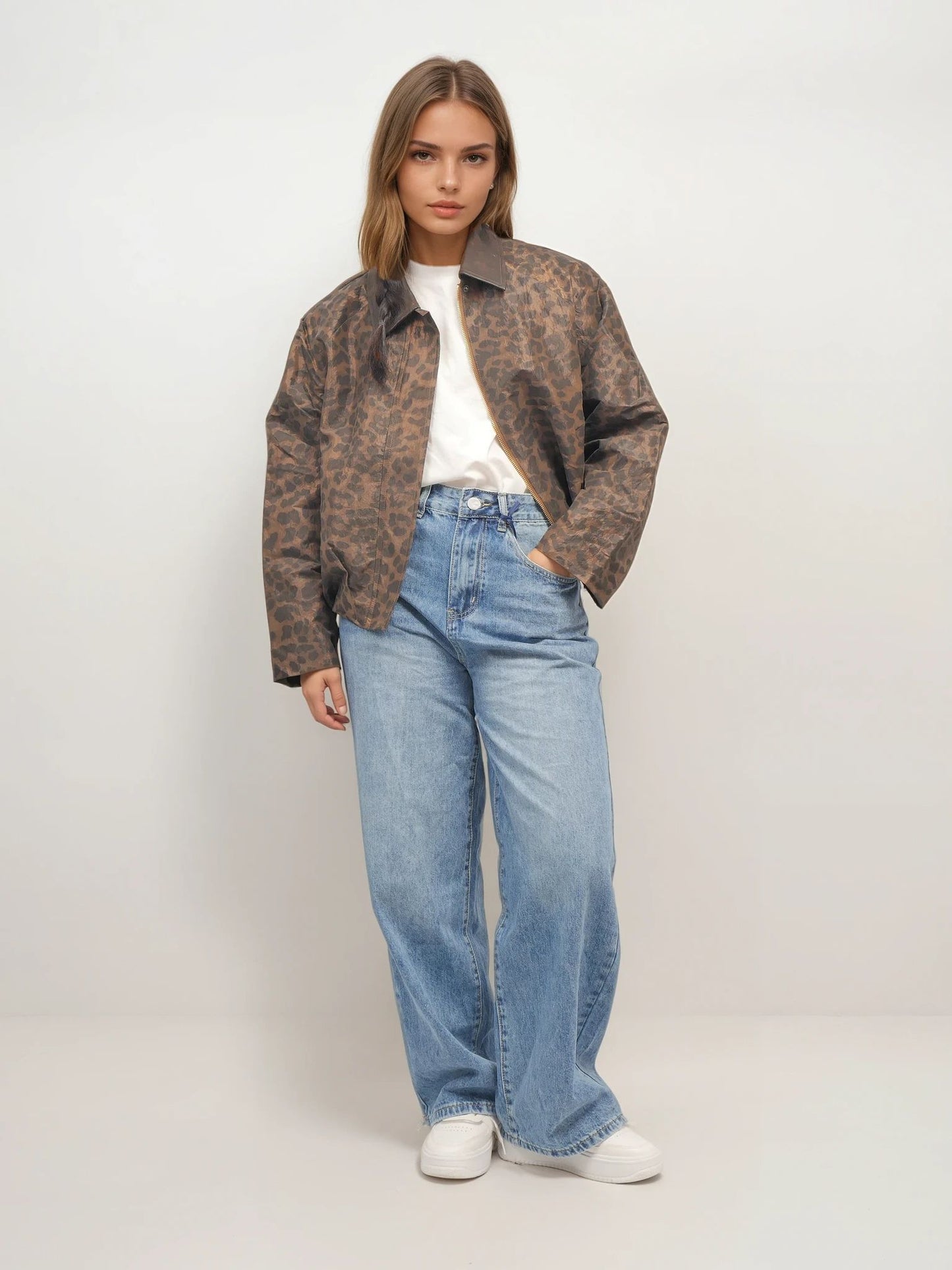 Leopard Faux Leather Jacket – Wild Code – MJ263916