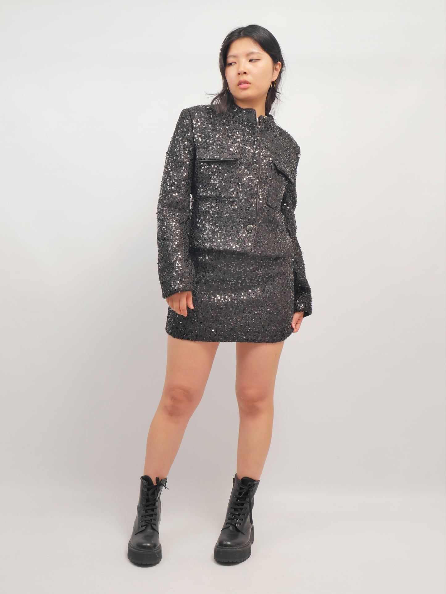 Paillette Cropped Jacket – Nuit Frisson – MJ264077