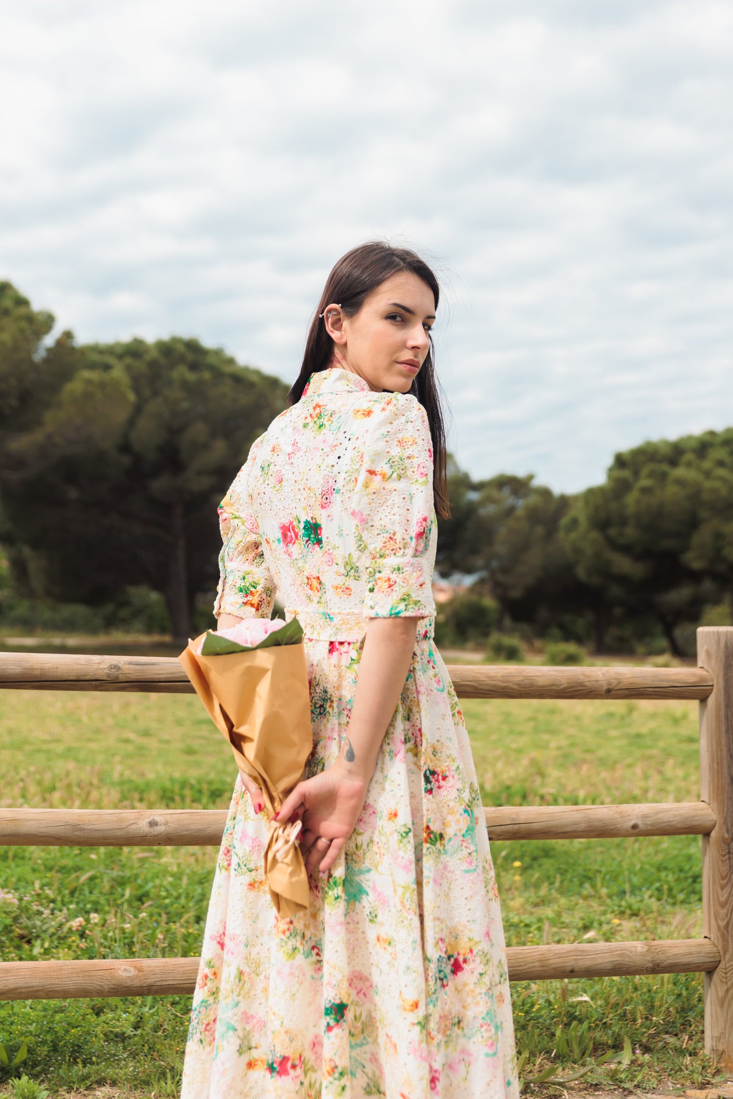 Floral Eyelet Belted Midi Dress – Garden Reverie – MJ253111