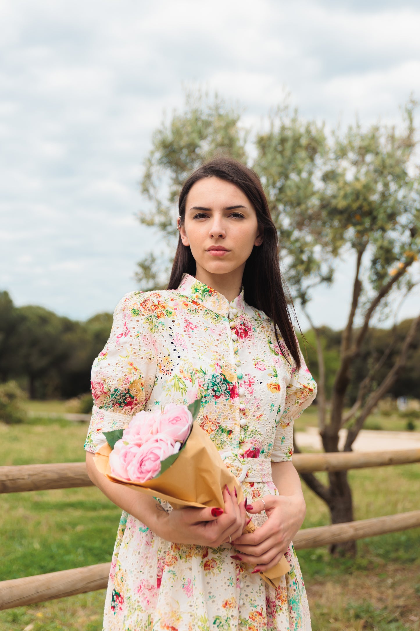 Floral Eyelet Belted Midi Dress – Garden Reverie – MJ253111