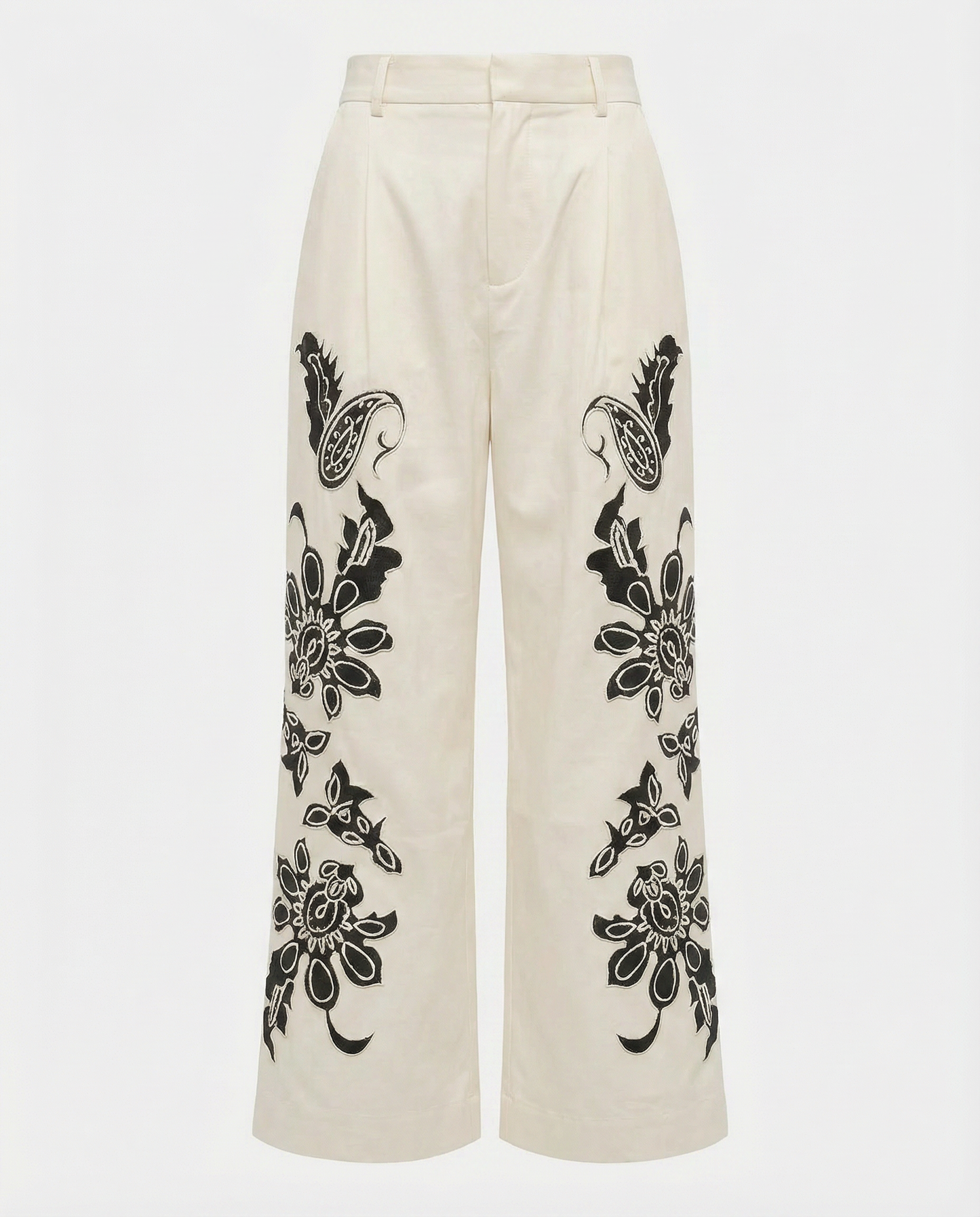 Embroidered Wide-Leg Trousers – Monochrome Muse – MJ253241