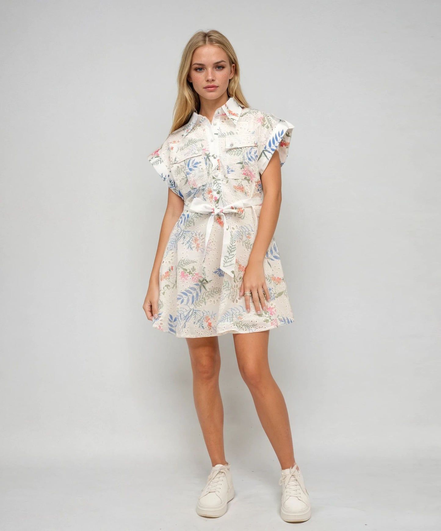 Embroidered Floral Shirt Dress – Coastal Bloom – MJ251371
