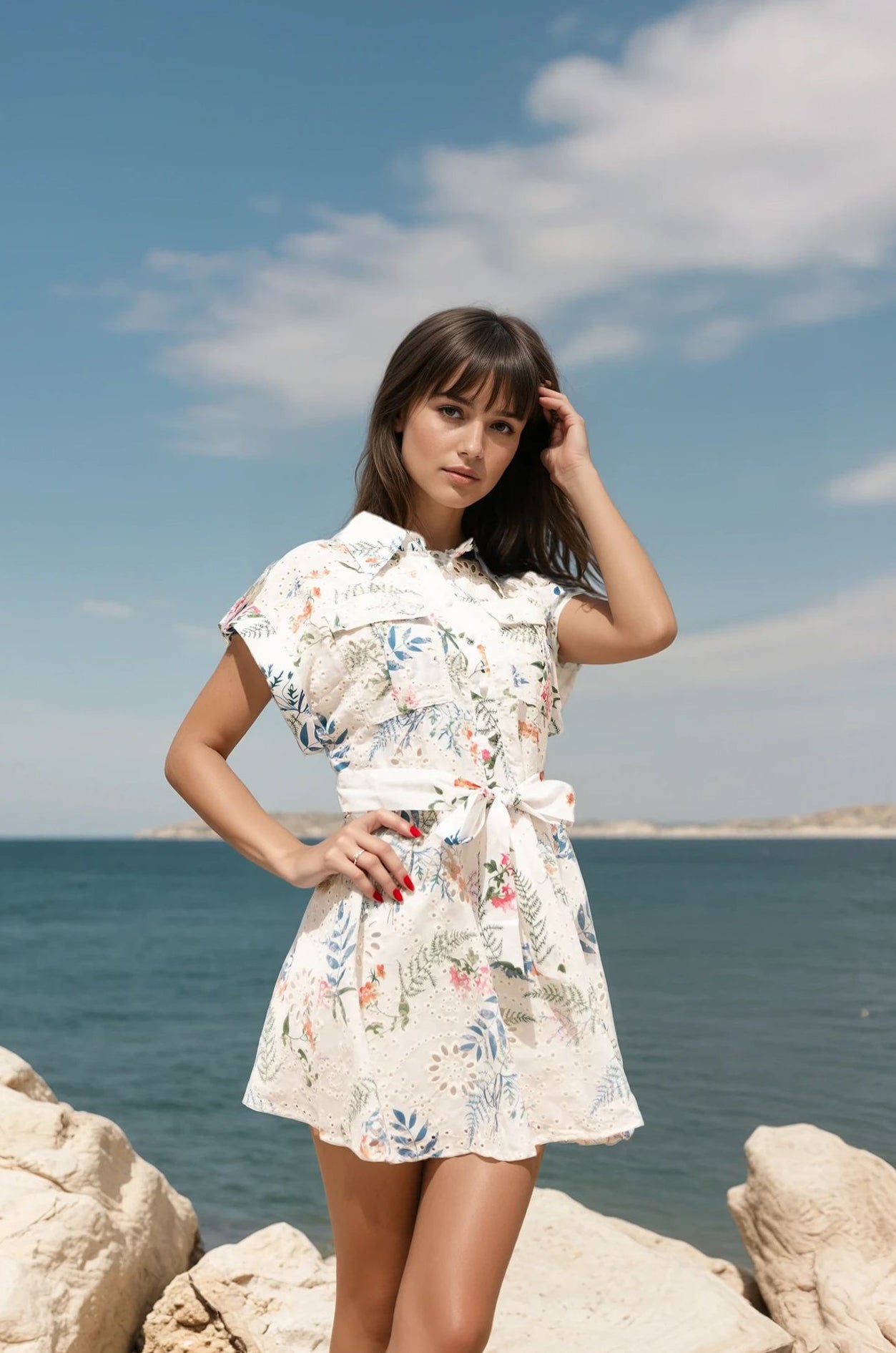 Embroidered Floral Shirt Dress – Coastal Bloom – MJ251371