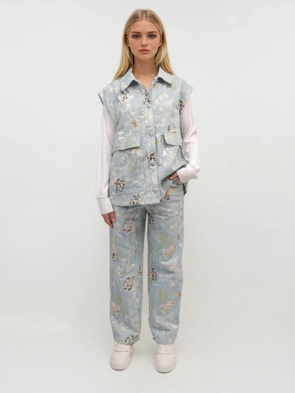 Embroidered Denim Vest – Celestial Bloom – MJ256889