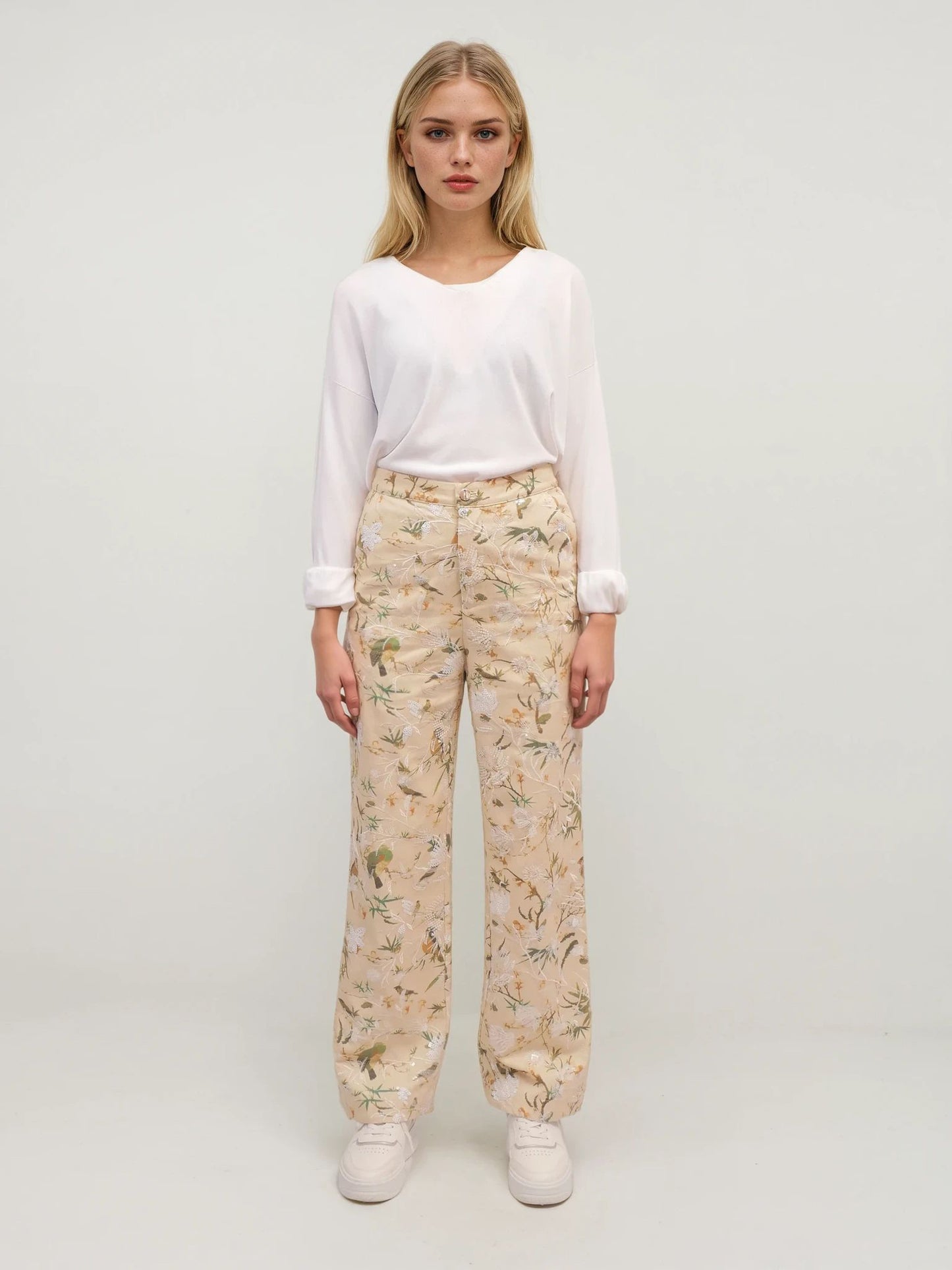 Wide-Leg Pants with Sequin Details – Ethereal Bloom – MJ255986