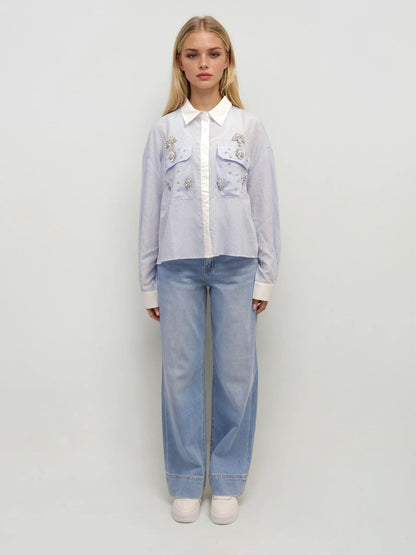 Embellished Striped Button-Up Shirt – Elevated Classic – MJ251965