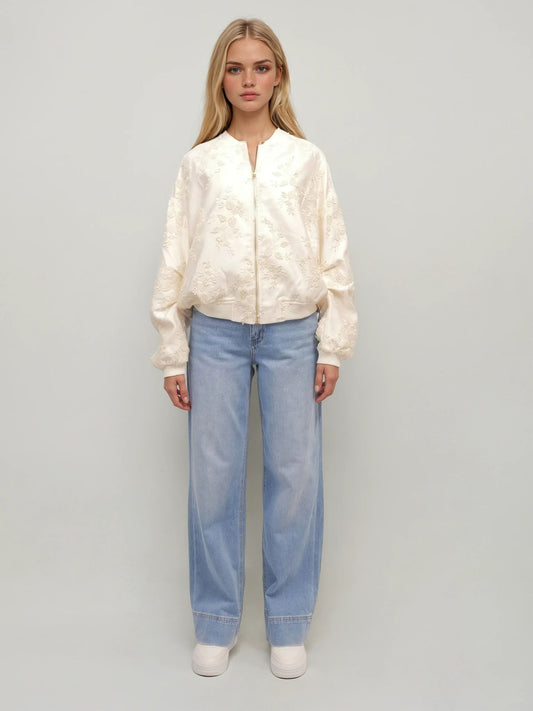 Blouson Bomber Brodé – Ivory Whisper – MJ255261