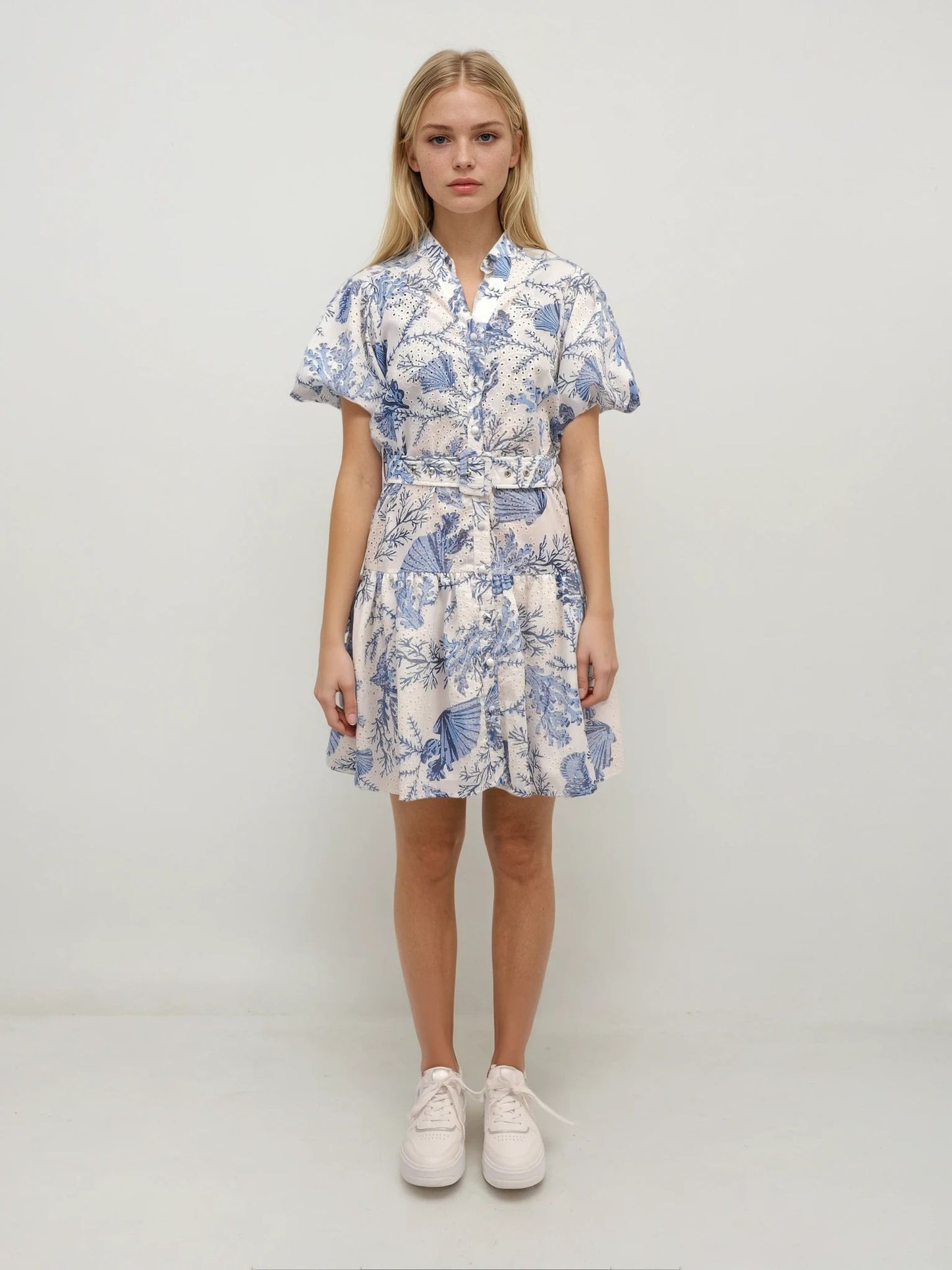 Ocean-Inspired Puff Sleeve Dress – Azure Serenity – MJ257791