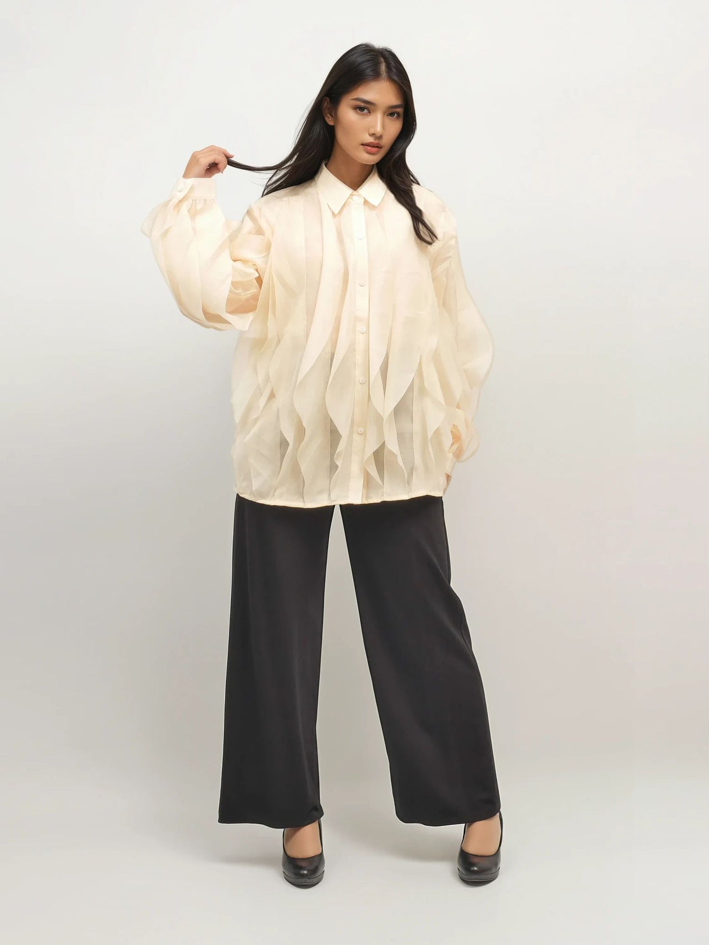 Sheer Sculpted Shirt – Whisper Elegance – MJ261960