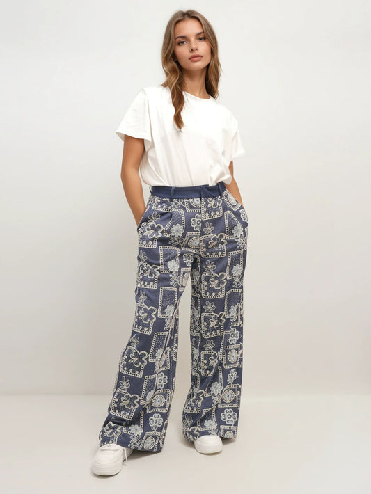 Patterned Wide Trousers – Nordic Script – MJ264444
