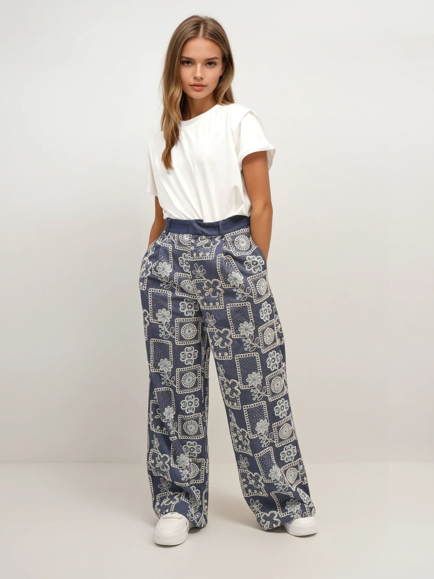 Patterned Wide Trousers – Nordic Script – MJ264444