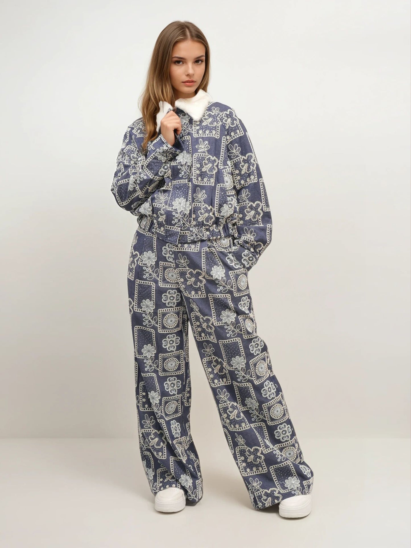 Patterned Wide Trousers – Nordic Script – MJ264444
