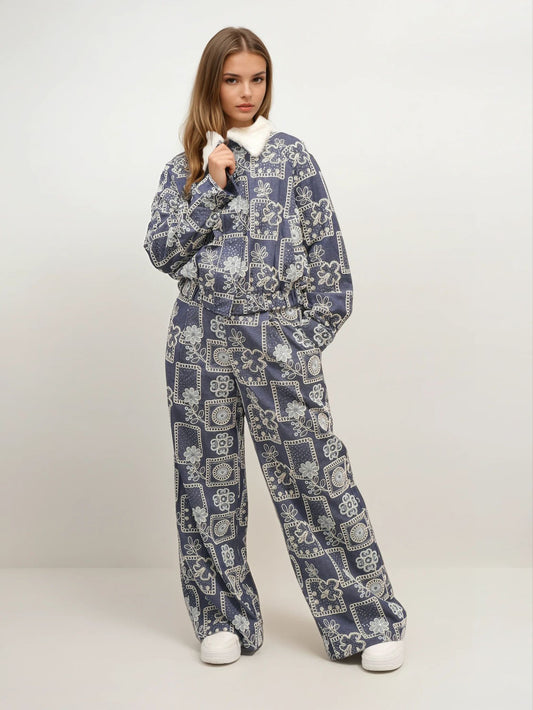 Patterned Shearling Jacket – Nordic Script – MJ264445