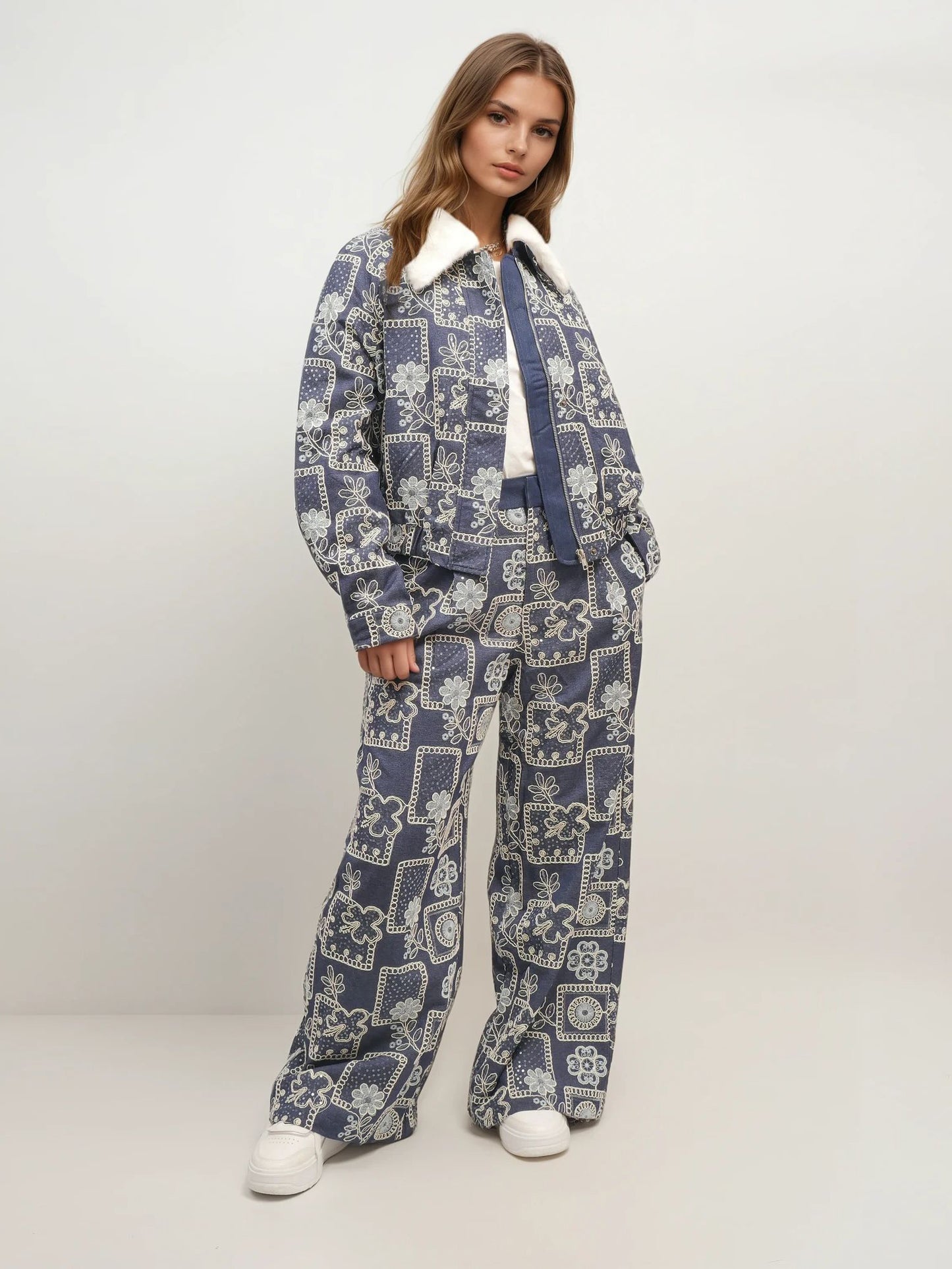Patterned Wide Trousers – Nordic Script – MJ264444