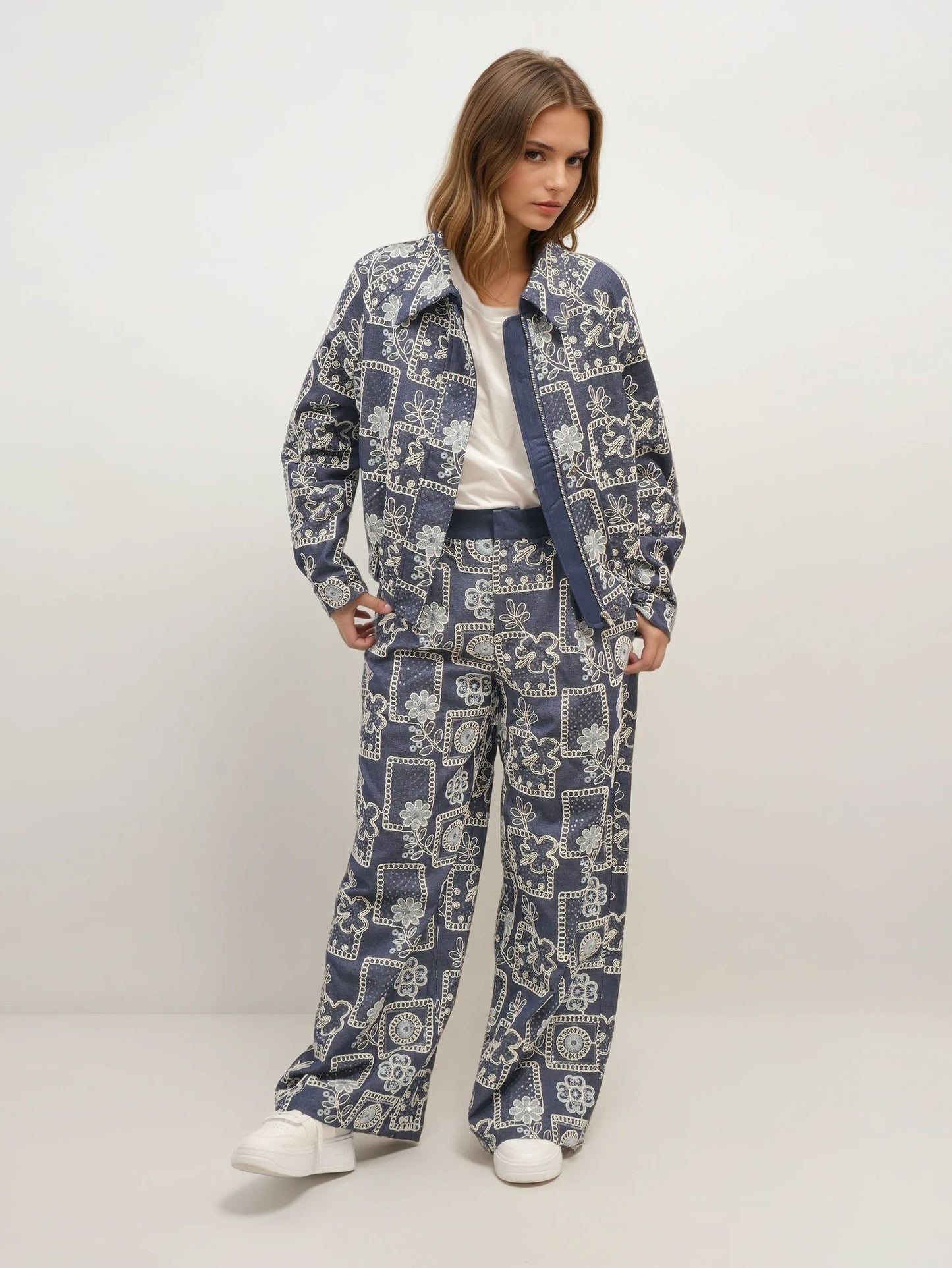 Patterned Shearling Jacket – Nordic Script – MJ264445