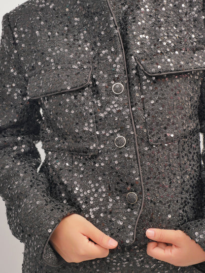 Paillette Cropped Jacket – Nuit Frisson – MJ264077