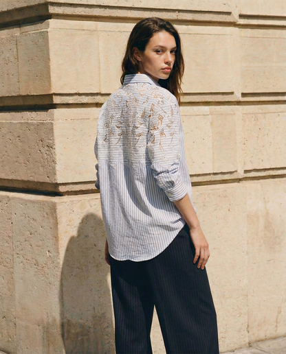 Chemise Bleu À Empiècement Dentelle – Maison Aurore – MJ277778