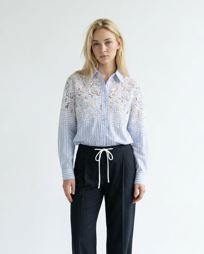 Chemise Bleu À Empiècement Dentelle – Maison Aurore – MJ277778