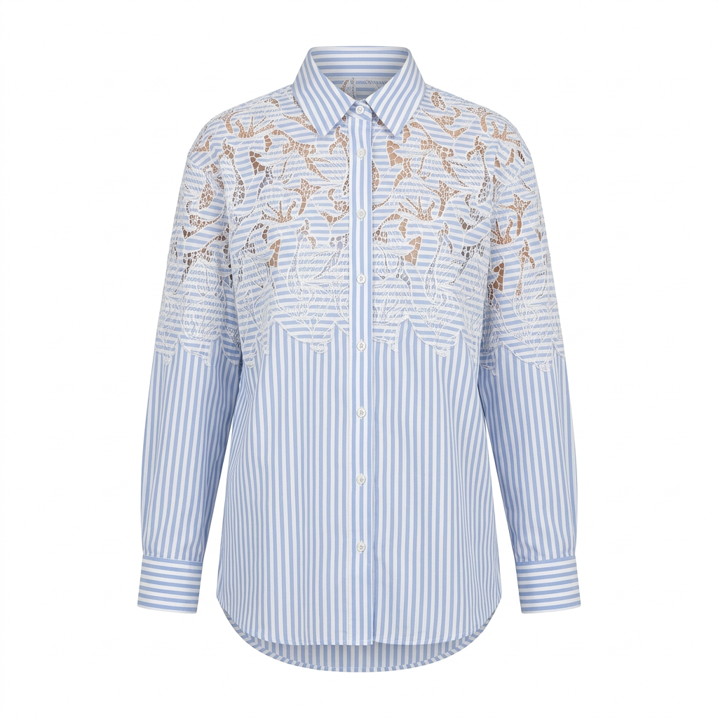 Chemise Bleu À Empiècement Dentelle – Maison Aurore – MJ277778