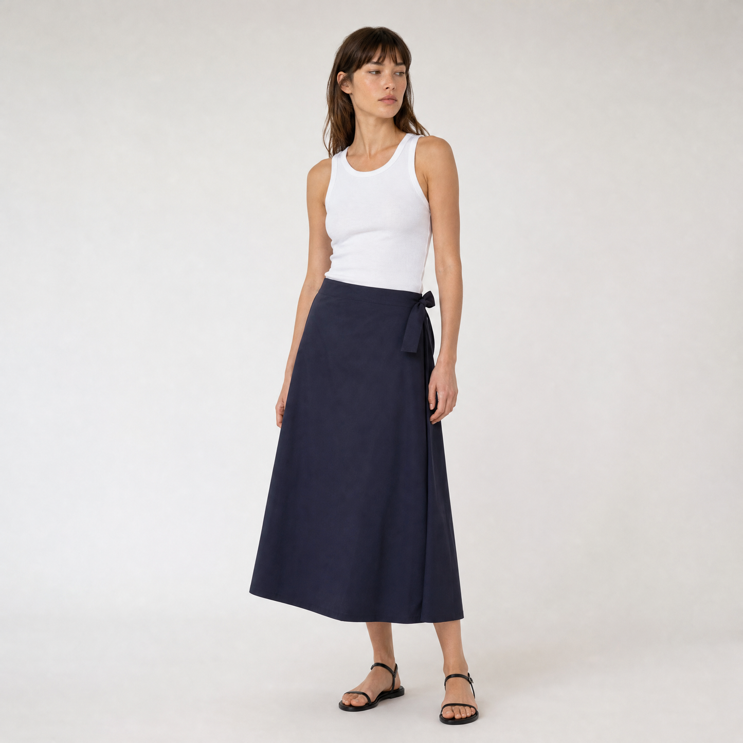 Jupe portefeuille midi – Fil Blanc – MJ4108