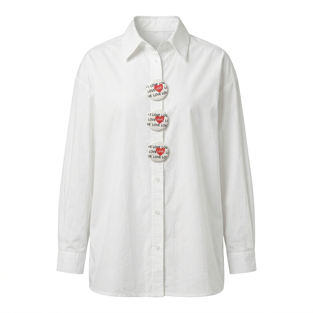 Cotton Statement-Button Shirt – Rive Céleste – MJ277129