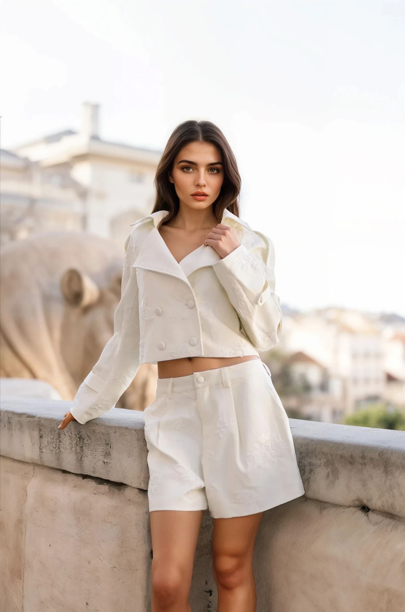 Cropped Embroidered Jacket – Ivory Grace – MJ256542