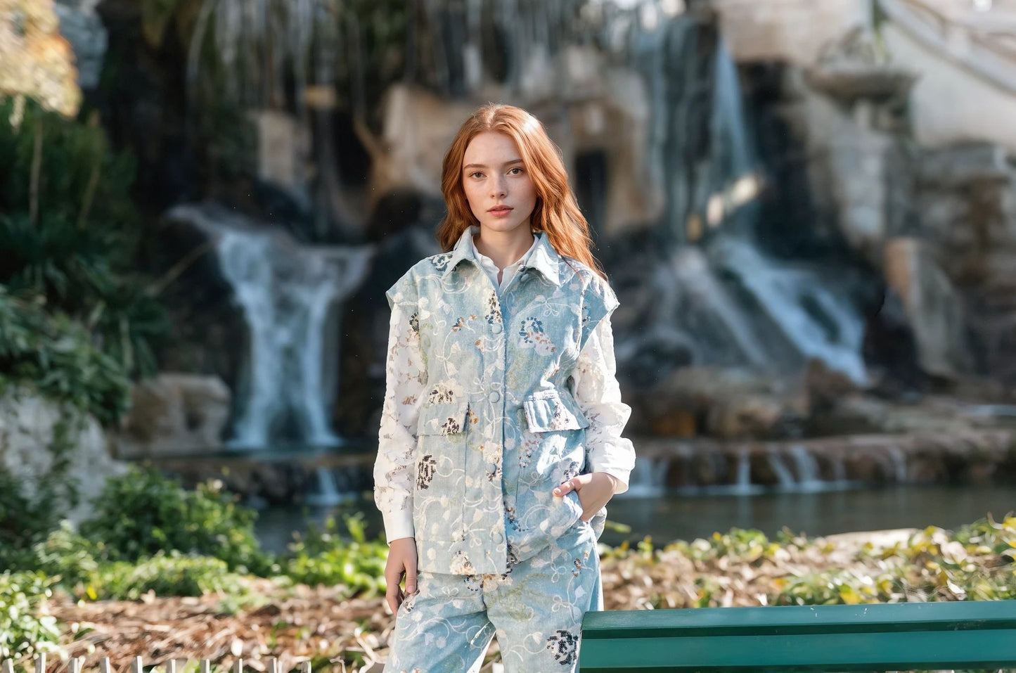 Embroidered Denim Vest – Celestial Bloom – MJ256889