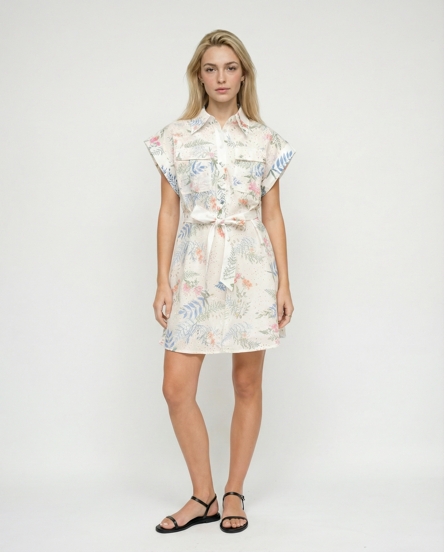 Embroidered Floral Shirt Dress – Coastal Bloom – MJ251371