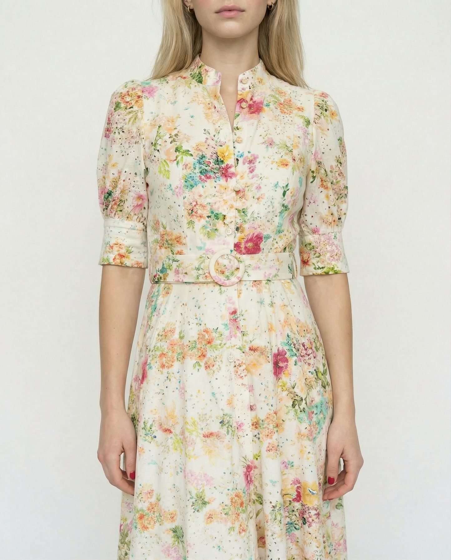 Robe Midi à Broderie Anglaise Fleurie avec Fond de Robe – Garden Reverie – MJ253111