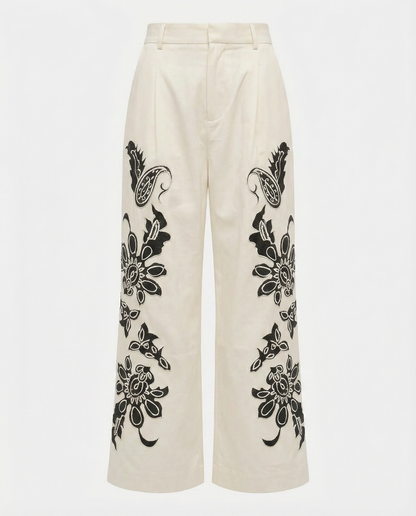 Embroidered Wide-Leg Trousers – Monochrome Muse – MJ253241