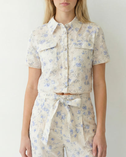 Embroidered Floral Cropped Shirt – Blossom Elegance – MJ255565