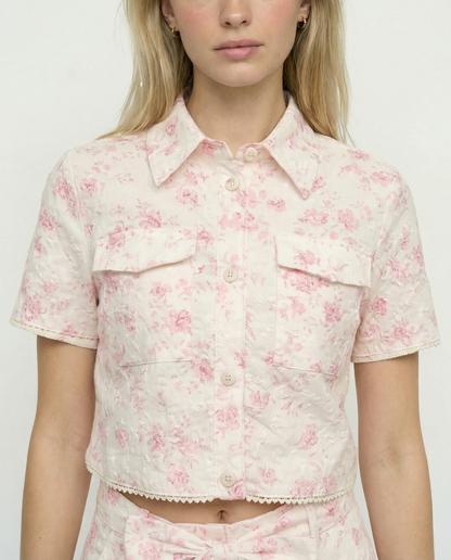 Embroidered Floral Cropped Shirt – Blossom Elegance – MJ255565