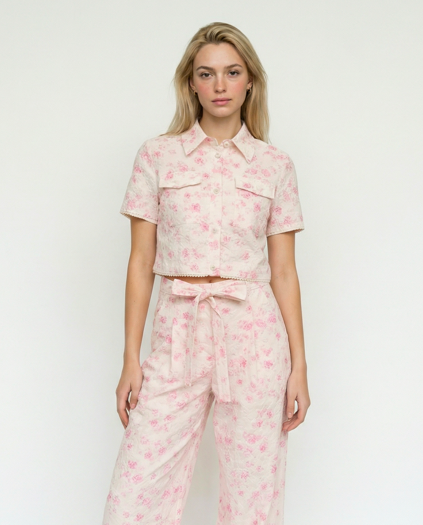 Embroidered Floral Cropped Shirt – Blossom Elegance – MJ255565