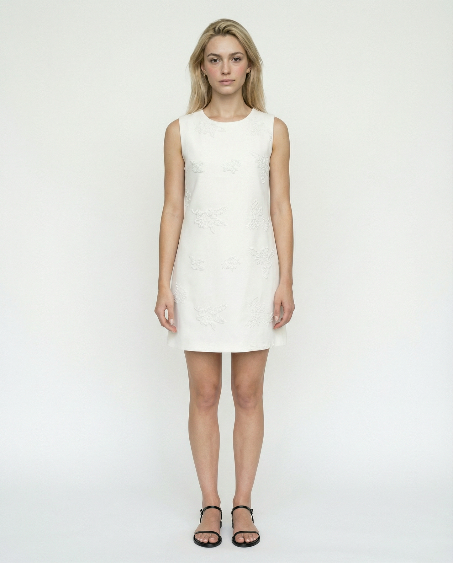 Sleeveless Embroidered Shift Dress – Ivory Grace – MJ256543