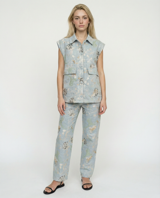 Pantalon Large en Jean Brodé – Celestial Bloom – MJ256844
