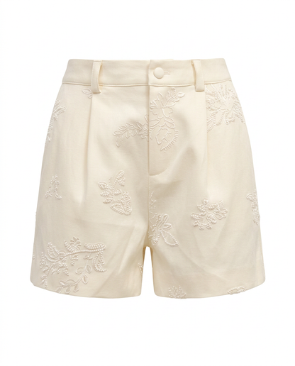 Embroidered High-Waist Shorts – Ivory Whisper – MJ257292