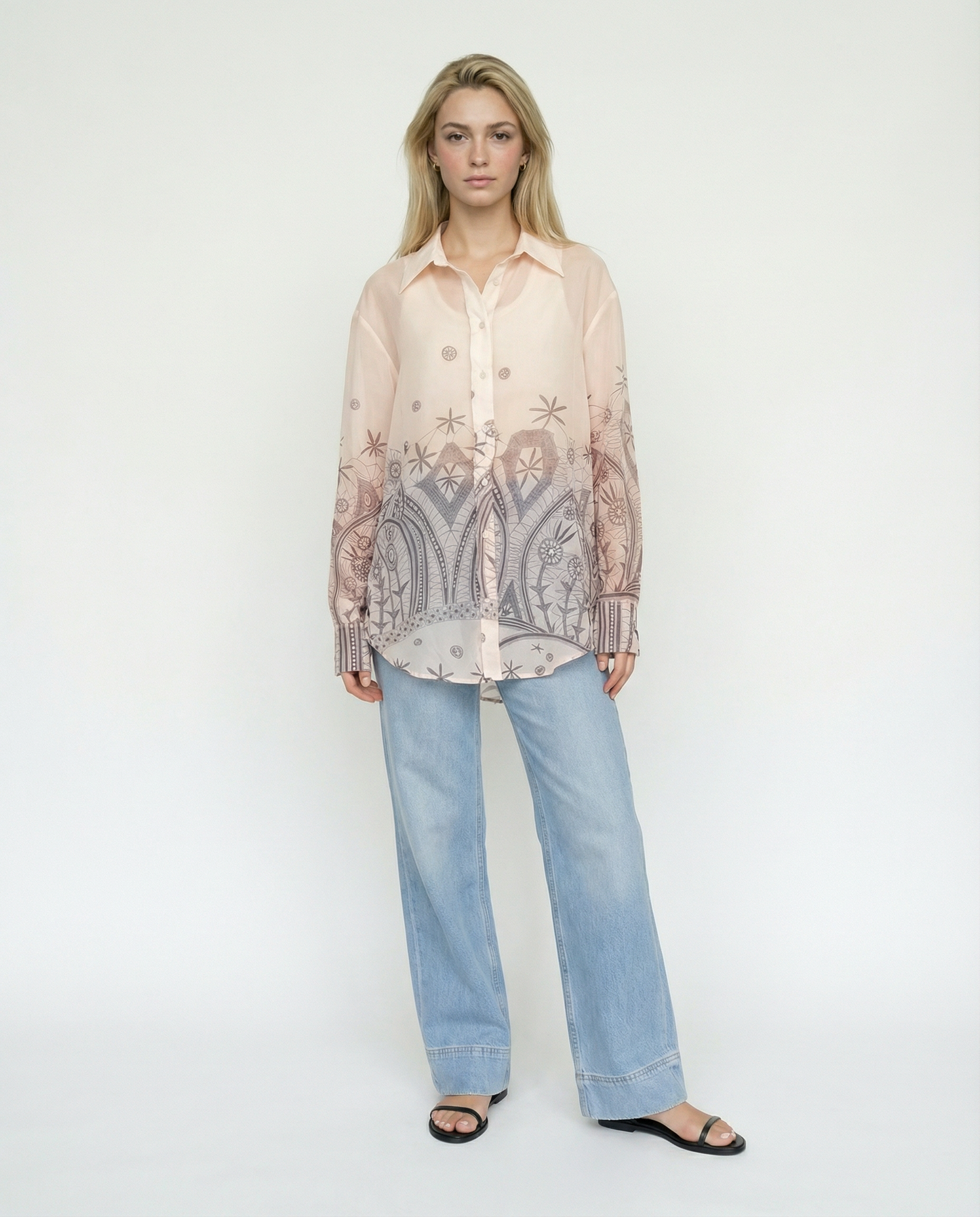 Sheer Printed Button-Up Shirt – Mystic Nomad – MJ257460
