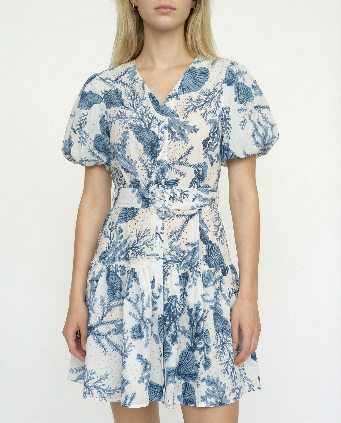 Ocean-Inspired Puff Sleeve Dress – Azure Serenity – MJ257791