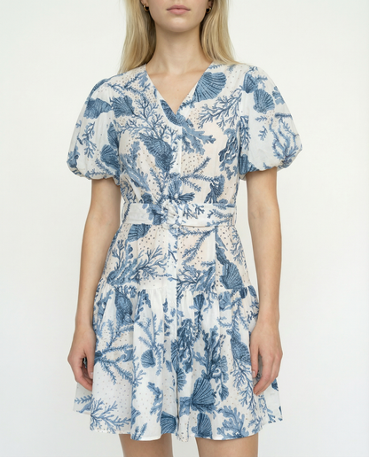 Ocean-Inspired Puff Sleeve Dress – Azure Serenity – MJ257791