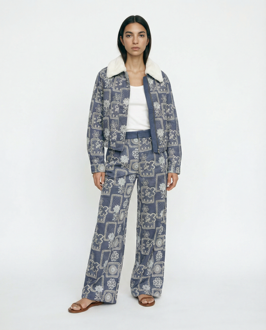 Veste à Motifs avec Col Fourrure – Nordic Script – MJ264445