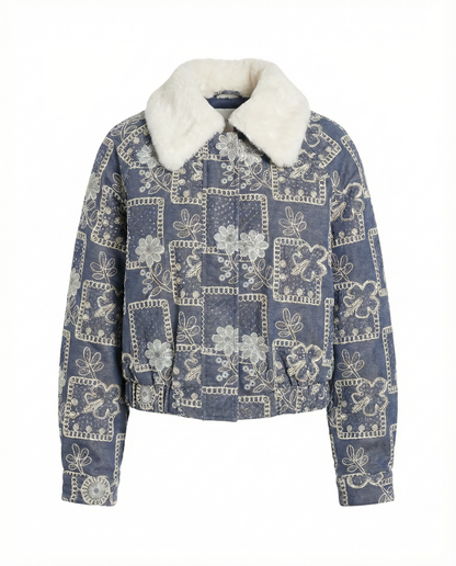 Patterned Shearling Jacket – Nordic Script – MJ264445