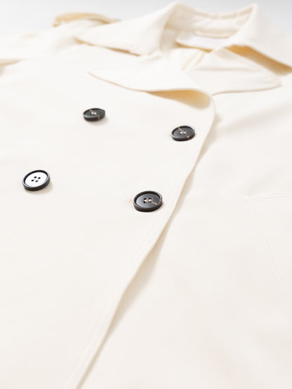 Beige short belted trench MJ272607, button detail