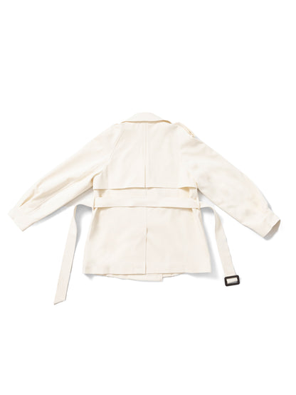 Beige short belted trench MJ272607, back flat lay