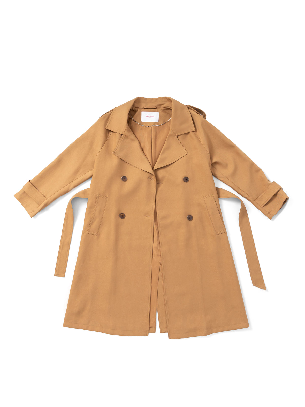 Camel structured belted trench MJ2732403, front flat lay