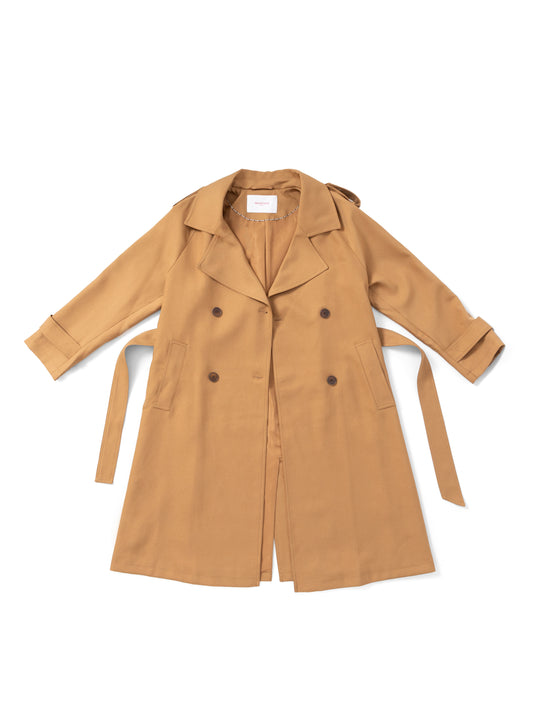 Camel structured belted trench MJ2732403, front flat lay