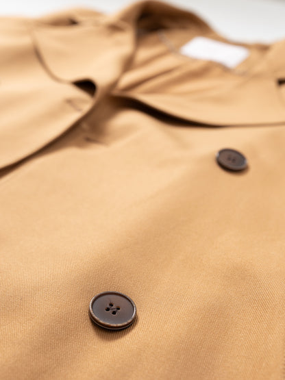 Camel structured belted trench MJ2732403, collar and button detail