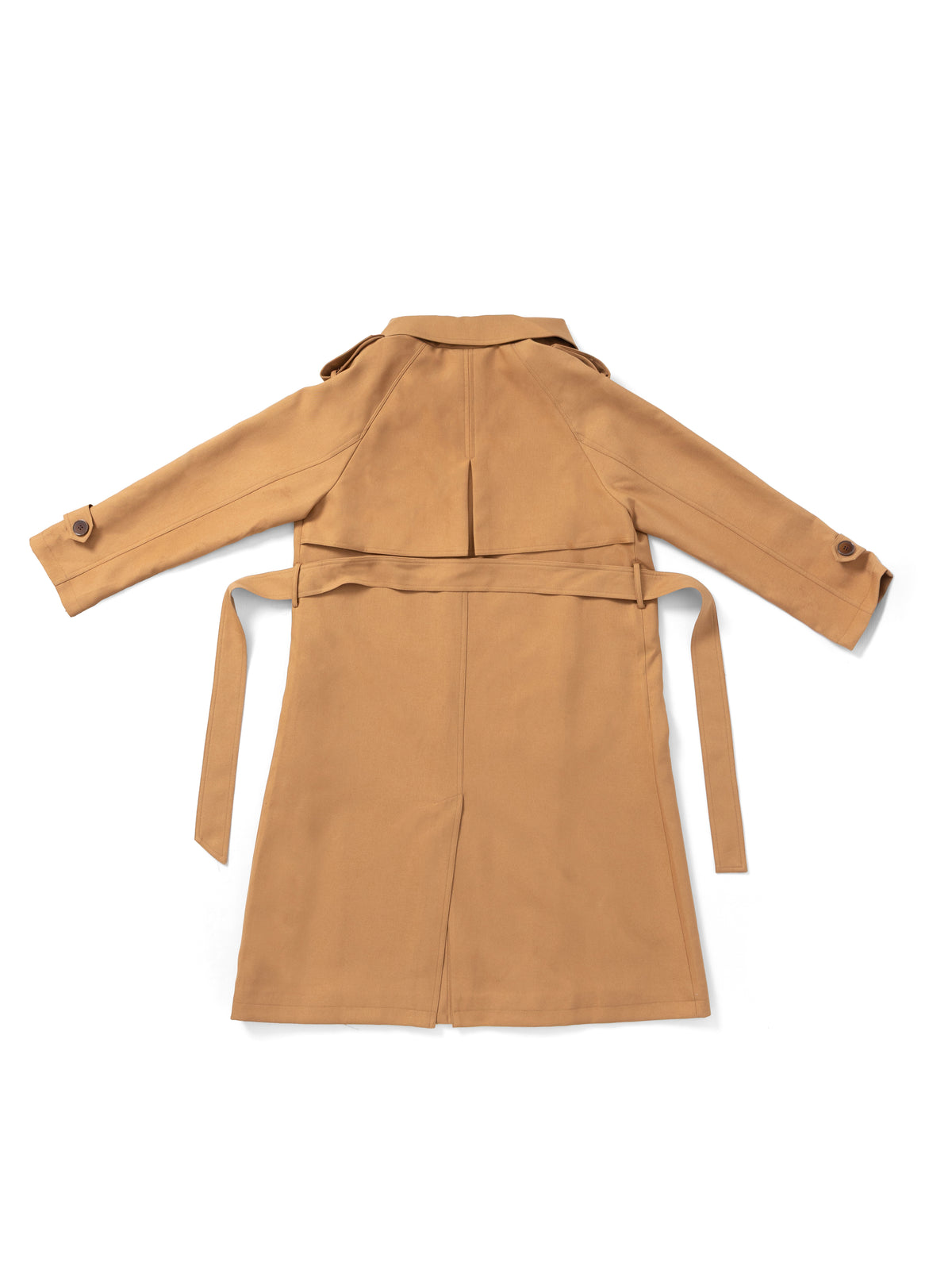 Camel structured belted trench MJ2732403, back flat lay