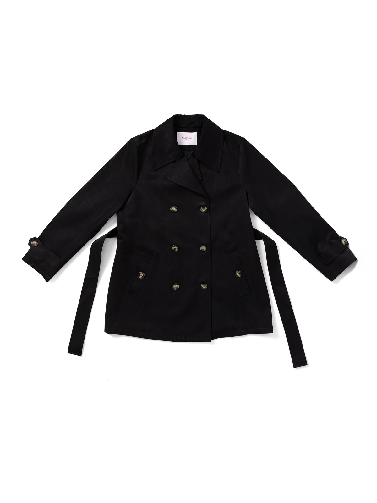 Black short trench jacket MJ275002, front flat lay