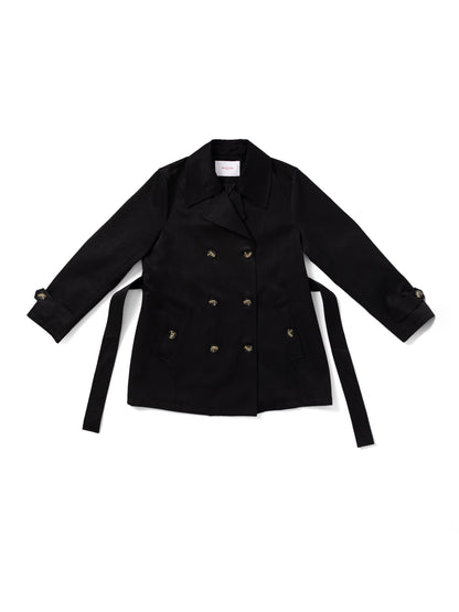 Black short trench jacket MJ275002, front flat lay