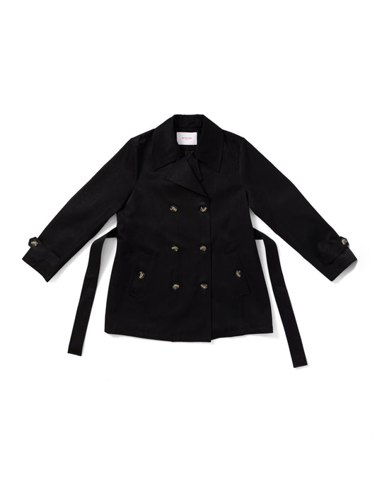 Black short trench jacket MJ275002, front flat lay